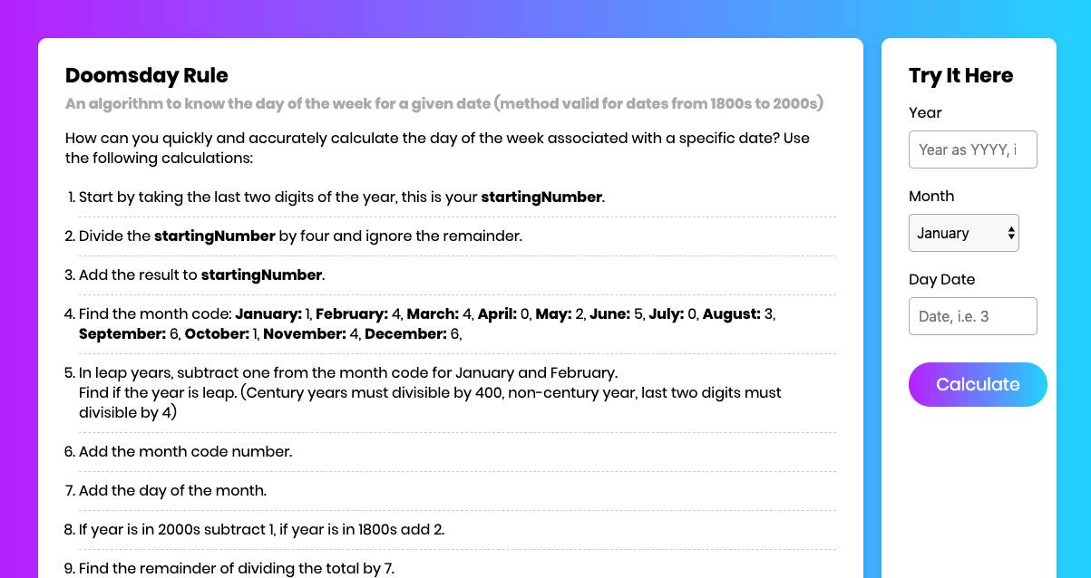 Doomsday Rule Algorithm